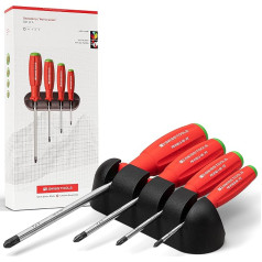 PB Swiss Tools Pozidriv skrūvgriežu komplekts PB 8243 | 100% Swiss Made | 4 gab. SwissGrip skrūvgriežu komplekts PZ0/PZ1/PZ2/PZ3, ieskaitot praktisku sienas stiprinājumu