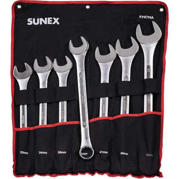 Sunex 9707MA Jumbo-Ringschlüssel-Set, metrisch, 7-teilig (inkl. Rollkoffer) CRV