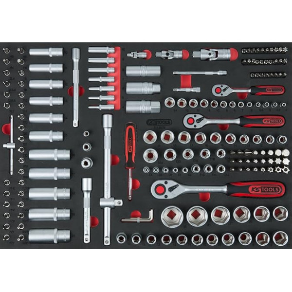 KS Tools 1/4 collu + 3/8 collu + 1/2 collu uzgriežņu atslēgu komplekts, 179 gabali 1/1 sistēmas ieliktnī