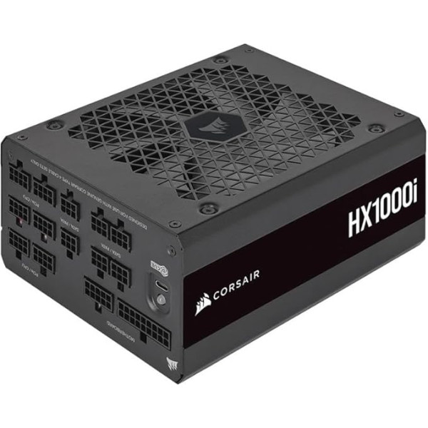 Corsair HX1i ATX barošanas bloks ar īpaši zemu trokšņa līmeni, saderīgs ar ATX 3 un PCIe 5, ventilators ar dinamisko fluīda gultņu, saderīgs ar Corsair IC programmatūru