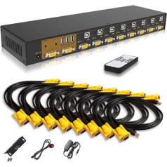 VGA KVM slēdzis 8 pieslēgvietu un 2 izeju komutators 8x2 Atbalsta pamata tastatūru un peli Audio USB ierīces 8 datoru koplietošana