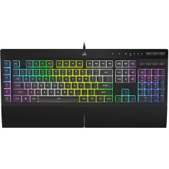 Corsair K55 RGB Pro XT spēļu tastatūra (QWERTY ASV, dinamiskais RGB apgaismojums katrai pogai, makro taustiņi, IP42 putekļu un ūdensnecaurlaidīga, noņemams plaukstas balsts, meadia un skaļums), melna, 15666436