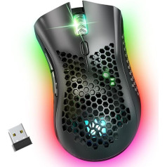 WolfLawS KM-1 bezvadu spēļu pele, datorpele, USB bezvadu pele ar Honeycomb korpusu, 6 programmējamām pogām, 3 regulējamiem DPI, ergonomiska RGB optiskā spēļu pele klēpjdatoram, PC, Mac