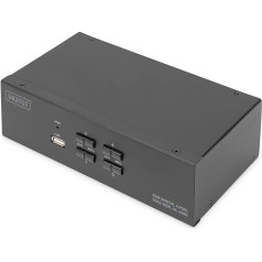 DIGITUS HDMI KVM slēdzis ar 4 pieslēgvietām un diviem displejiem - 4 PC, 2 monitori - 1x pele, tastatūra un audio 4 datoriem - UHD 4K@30Hz (3840 x 2160p) - karsto taustiņu KVM slēdzis - 1x USB 2.0 centrmezgls - melns