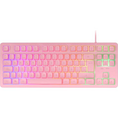 Mars Gaming MK023, spēļu TKL tastatūra, hibrīda H-Mech tehnoloģija, FRGB Rainbow Lighting, Anti-Ghosting, universāla saderība, rozā, spāņu valoda