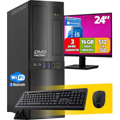 Intel biroja dators ar 24 collu HD monitoru, tastatūru un peli | Intel i5 | 16 GB RAM | 512 GB SSD | DVD ierakstītājs | WiFi 600 un Bluetooth 5 | USB3 | Windows 11 Pro | 3 gadu garantija