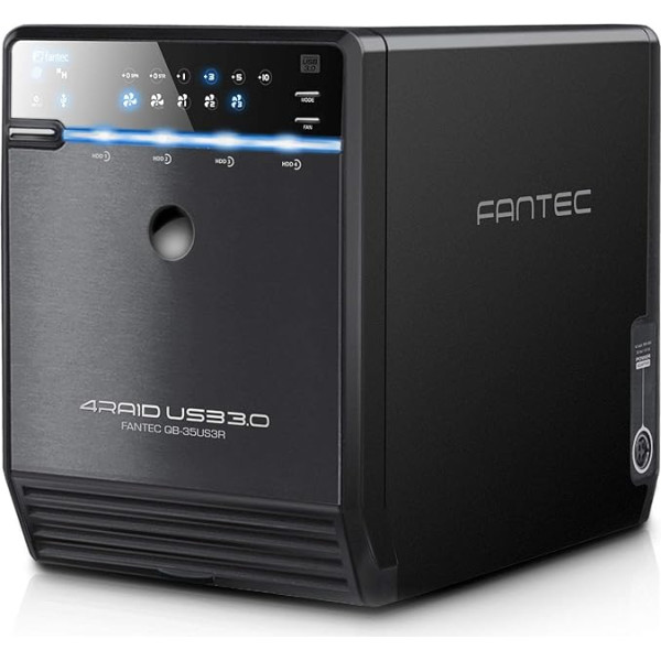 FANTEC Qb-35US3R Ārējais 4-fach Raid Festplattengehäuse (für 4x 8, 89 cm (3, 5 Zoll) SATA Festplatten, USB 3.0 SuperSpeed und eSATA Anschluss, Raid Funktion (0/1/3/5/10/Big), 80 mm Lüfter), melns (Schwarz)