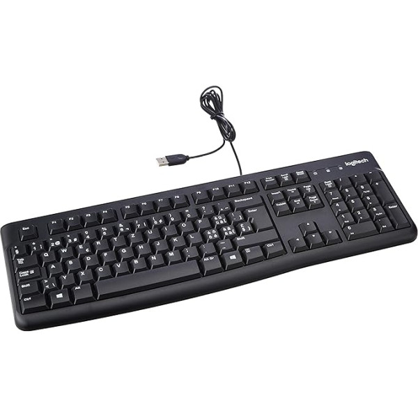 Logitech K120 Biznesa vadu tastatūra Windows un Linux, USB ports, Silent Touch, izturīga, noturīga pret šļakatām, tastatūras statīvs, Šveices QWERTY izkārtojums Melna