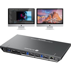 AV Access 4K KVM komutatora doks 3 datoriem, 2 monitoriem, 4K HDMI, divi monitori, C tipa 65W uzlāde klēpjdatoram, Ethernet, EDID, karsto taustiņu pārslēgs, USB-C, USB 3.0