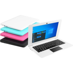 Bigmachine Computer Laptop Mini 10,1 collu 32GB Windows 10 Ultra plāns un viegls Netbook Quad Core PC HDMI USB Webcam Netflix YouTube QWERTZ izkārtojums (balts)