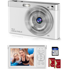 Y-YOPZI 4K Ultra HD mini videokamera 50MP 2, 88 collu LCD uzlādējama studentu kompaktkamera ar 16x digitālo tālummaiņu YouTube videoreportāžas kamera bērniem, pieaugušajiem, iesācējiem (sudraba krāsā)