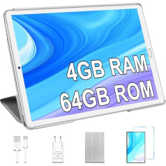 YESTEL planšetdators 10 collu Android planšetdators ar 4GB RAM + 64GB ROM (1TB TF), 8000mAh, duālā kamera 5MP + 8MP | Bluetooth | GPS, planšetdators ar aizsargvāciņu, sudraba krāsā