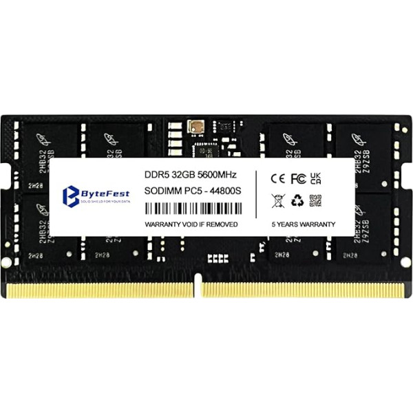 ByteFest DDR5 RAM 32GB 5600MHz PC5-44800 CL40 1.1V SODIMM On-DIE ECC 262-pin atmiņas modulis portatīvajiem datoriem/piezīmjdatoriem