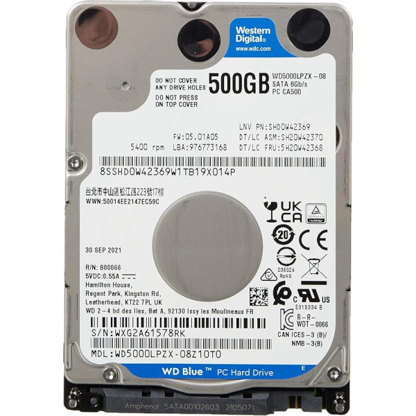 Western Digital Blue WD5000LPZX 500GB 128MB SATA III iekšējais 2,5