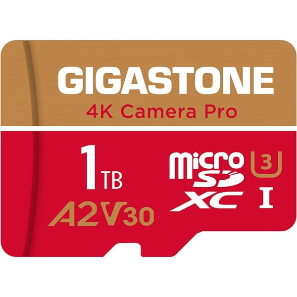 [5 gadu bezmaksas datu atjaunošana] GIGASTONE 1TB Micro SD karte, 4K Camera Pro Max, līdz 150/140MB/s, MicroSDXC atmiņas karte Gopro Drone DJI Switch, A2 V30 U3 + adapteris