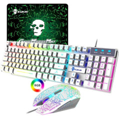 Spēļu tastatūra un pele RGB Backlit Ergonomiska USB mehāniskā spēļu tastatūra + 2400 DPI 6 taustiņi, 6 pogas, optiskā LED Rainbow USB pele + bezmaksas spēļu peles paliktņi PC PS4