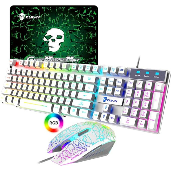 Spēļu tastatūra un pele RGB Backlit Ergonomiska USB mehāniskā spēļu tastatūra + 2400 DPI 6 taustiņi, 6 pogas, optiskā LED Rainbow USB pele + bezmaksas spēļu peles paliktņi PC PS4