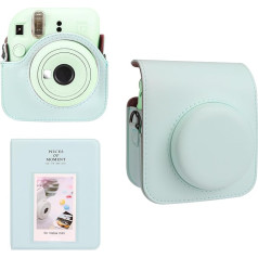 Meetikar kameras futrālis un 64 kabatas fotoalbums, saderīgs ar Fujifilm Instax Mini 12 instant kameru, PU ādas pārnēsājama Mini 12 kameras somiņa ar regulējamu plecu siksnu un fotoalbumu, zaļa,