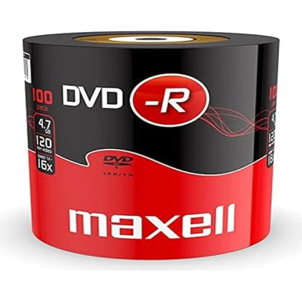 Maxell 275733 DVD-R Rohlinge (16x Speed, 4,7GB, 100 sarauktā veidā) 100 diski - sarauktā veidā