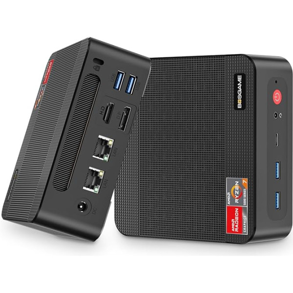 BOSGAME Mini PC P4, 5700U (8C/16T, līdz 4,3 GHz) Dual LAN Mini datori 16GB DDR4 512GB NVME SSD, atbalsta 4K @ 60Hz Triple Display/WiFi 6/BT5.2/Gaming/Office/Home