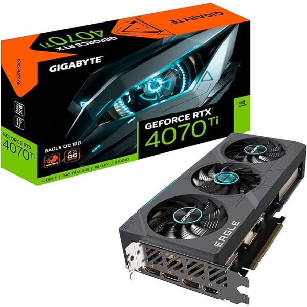 GIGABYTE GeForce RTX 4070 TI Eagle OC 12GB Grafiskā karte - 12GB DDRX6 21Gbps 192bit, PCI-E 4.0, 3 x DisplayPort 1.4, HDMI 2.1a, NVIDIA DLSS 3, atbalsta 4K, Ada Lovelace Arch, GV-N407TEAGLE OC-12GD V2