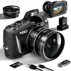 NBD Digitālā fotokamera ar platleņķa un makro objektīvu, videoreportāžas kamera YouTube, 16x tālummaiņa ar 32 GB karti, kompaktā fotokamera pusaudžiem, iesācējiem un pieaugušajiem