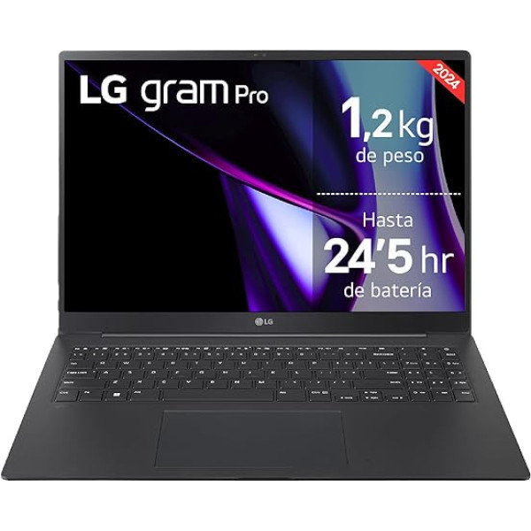 LG gram Pro 16Z90SP-A, Intel Cora Ultra 7, Windows 11 Home, 32 GB RAM, 512 GB SSD, 1,2 kg, 24,5 h akumulatora darbības laiks, melns