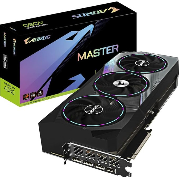 GIGABYTE Aorus GeForce RTX 4080 Aorus Master 16GB vaizdo plokštė - 16GB DDR6X, 192bit, PCI-E 4.0, Core 2550Mhz, RGB, apsauginis laikiklis, DP 1.4, HDMI 2.1a, NVIDIA DLSS 3, GV-N4080AORUS M-16GD