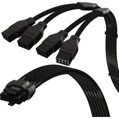 LINKUP - AVA 600W PCIE 5.0 16 kontaktų (12+4) didelės srovės maitinimo kabelis | 16AWG, liejamas, lituojamas ir vyniojamas | 4x8 kontaktų PCIE 4.0 maitinimo šaltiniui | Suderinamas su RTX40 ir RTX30 FE GPU | 45 cm juodas