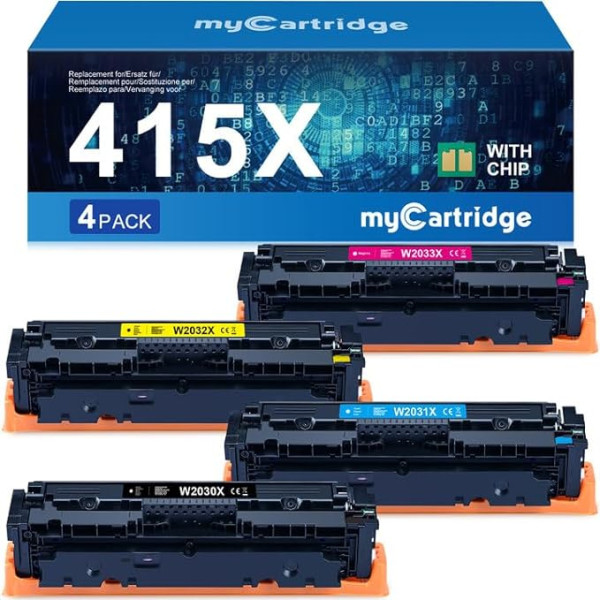 MYCARTRIDGE suderinamas su HP 415X toneriu (su mikroschema), skirtu HP 415A W2030X HP Color Laserjet MFP M479dw M479fdn M479fdw M479fdw M454dw Toneris (4 vnt.)