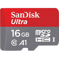 SanDisk Ultra 16GB microSDHC atmiņas karte + adapteris līdz 98 MB/s, 10. klase, U1, A1, FFP