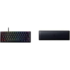 Razer komplekts, kas sastāv no Razer Huntsman Mini (violeta Switch - kompakta 60% spēļu tastatūra) + Razer ergonomisks plaukstas balsts (plaukstas balsts mazām tastatūrām) melns