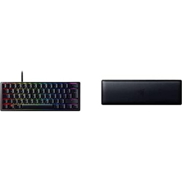 Razer komplekts, kas sastāv no Razer Huntsman Mini (violeta Switch - kompakta 60% spēļu tastatūra) + Razer ergonomisks plaukstas balsts (plaukstas balsts mazām tastatūrām) melns