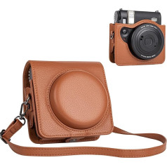 HIYQIN Improved Leather Case Compatible with Fujifilm Instax Mini 99 Instant Camera, Instax Mini 99 Case, Integrated Protective Case with Shoulder Strap, Brown