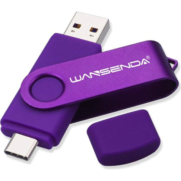 WANSENDA USB C zibatmiņas karte 256 GB, USB C tipa zibatmiņas karte OTG USB 3.0 Dual Flash Drive 2-in-1 Memory Stick planšetdatoram, datoram, MacBook, C tipa Android mobilajam tālrunim (256 GB, violeta)