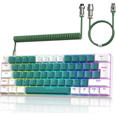 ZIYYOU LANG T60 vadu spēļu tastatūra ar spirālveida USB-C kabeli - kompakta 60 % UK izkārtojuma (QWERTY) mehāniskā tastatūra, 19 varavīksnes RGB aizmugurgaismota mini 62 taustiņi ar zilu slēdzi PC/Mac/PS4 - zaļš