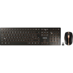 CHERRY DW 9100 SLIM bezvadu tastatūras un peles komplekts, UK izkārtojums (QWERTY), Bluetooth un 2,4 GHz radio, klusi taustiņi, uzlādējams, melns, melns, apdegums