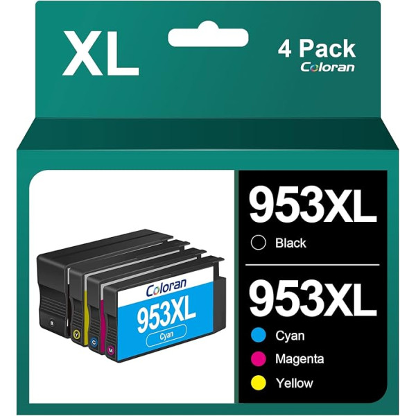 Coloran 953XL 953 spausdintuvo kasetės, skirtos HP 953 XL spausdintuvui Officejet Pro 7740 8730 8710 8715 8718 8719 8720 8725 8740 8218 7720 7730 (4 vnt.)