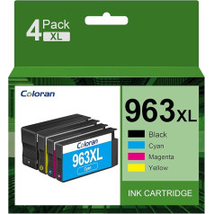 Coloran 963XL 963 spausdintuvų kasetės pakeičia HP 963 XL 963XL kasetes, skirtas HP OfficeJet Pro 9010 9012 9020 9014 9015 9016 9018 9019 9022 9025 9026 9028 spausdintuvams (4 juodos/ciano/he