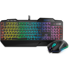 KROM KRUSHER NXKROMKRSHRSP Klaviatūros ir pelės rinkinys Mini mechaninė klaviatūra RGB LED apšvietimas Pelė Optinis jutiklis su tikru 6400 DPI LED 6 spalvos Ispaniškas QWERTY išdėstymas