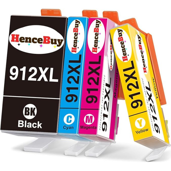 HenceBuy 912 XL saderīgas ar 912XL Multipack kasetnes HP OfficeJet Pro 8022 8022 8020 8021 8023 8024 8025 OfficeJet 8010 8012 8013 8014 8015 8017 kasetnēm (4-Pack Black, Magenta, Cyan,