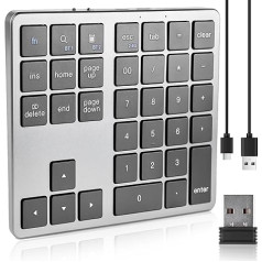 Bezvadu ciparu tastatūra, 35 taustiņu bezvadu ciparu tastatūra, Bluetooth ciparu tastatūra, uzlādējama bezvadu mini ciparu tastatūra, ciparu tastatūra ar USB-C, ciparu tastatūra iPad, Mac, planšetdatoriem, piezīmjdatoriem, mobilajiem datoriem