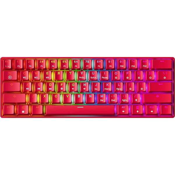 GK61 s Hot-Swap mehāniskā spēļu tastatūra - 61 taustiņš ar daudzkrāsainu RGB LED apgaismojumu PC/Mac spēlētājiem (Gateron Mechanical Black, sarkana)