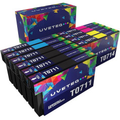 UVETEQ T0715 T0711 T0712 T0712 T0713 T0714 saderīgas tintes kasetnes Epson Stylus SX100 SX105 SX110 SX115 SX210 SX218 SX400 SX405 SX410 SX415 Office BX3000F DX600 0 DX7400 DX8400 (10 gab.)