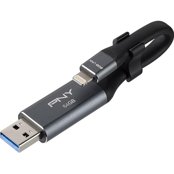 PNY P-FDI64GLA02GC-RB Duo-Link 3.0 USB zibatmiņas karte 64GB, ar Apple ierīču marķējumu, kabatas dizains