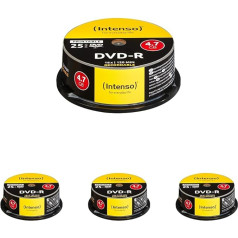 Intenso DVD-R 4,7 GB 16x DVD sagataves ar drukāšanas iespēju, noturīgas pret skrāpējumiem, 25 spoles (4 gab.)