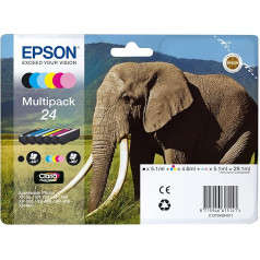 Epson Original T2428 Elefant, Claria Photo HD Tinte (hochauflösende Fotodrucke, Multipack 6-farbig) (CYMK + Light cyan, Light magenta), Schwarz, Cyan, Light Cyan, Light Magenta, Magenta, Light Magenta, Gelb