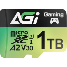 AGI 1TB TF138 MicroSD atmiņa, augstas ietilpības atmiņas komplekts spēlēm. MicroSDXC A2 U3 V30 4K UHS-I U3 (lasīšanas ātrums līdz 170 MB/s, rakstīšanas ātrums līdz 160 MB/s) ar SD kartes adapteri