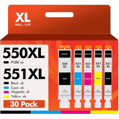 HALLOLUX PGI-550 XL CLI-551 XL saderīgs ar Canon 550 XL 551 XL Multipack priekš Pixma MX925 MX920 MG5650 MG5550 MG6650 iP7250 iX6850 iP7200 MG6450 MX725 MG555 450 MG7150 MG7500 MG5400 MG6350 (Iepakojumā ir