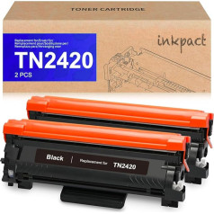 INKPACT Toneris su mikroschema suderinamas su Brother TN2420 TN-2420 TN2410, skirtas Brother MFC L2710DW L2710DN L2730DW L2750DW HL-L23210D L2350DW L2370DN L2375DW DCP-L2510D L2530DW 2530DW 550DN (2 juodi)